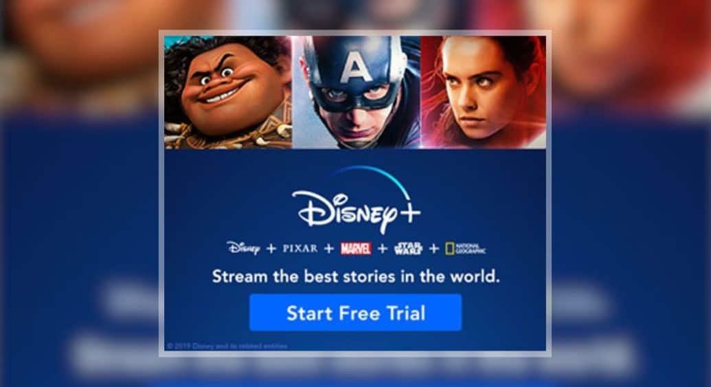 An example of a impactful Google display ad for Disney+, which incorporated eye-catching imagery, a strong compositional layout, with engaging copy