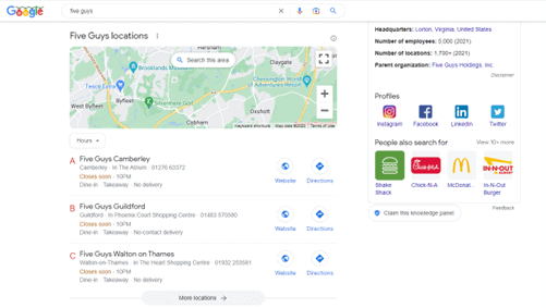 Five guys location on Google