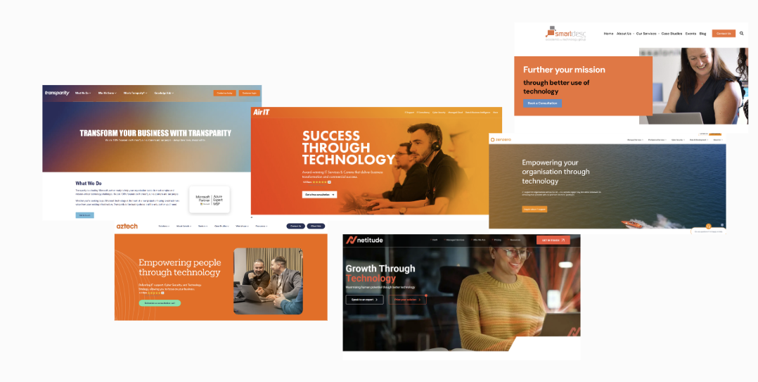 Branding example of six of the top twenty five IT MSPs in the UK according to Cloudtango