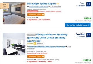 Example of Booking.com using scarcity
